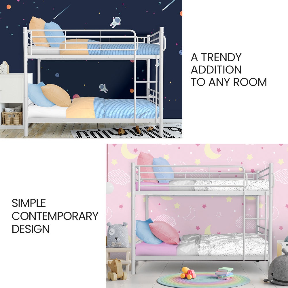 2In1 Single Metal Bunk Bed Frame With Modular Design Matte White - 2