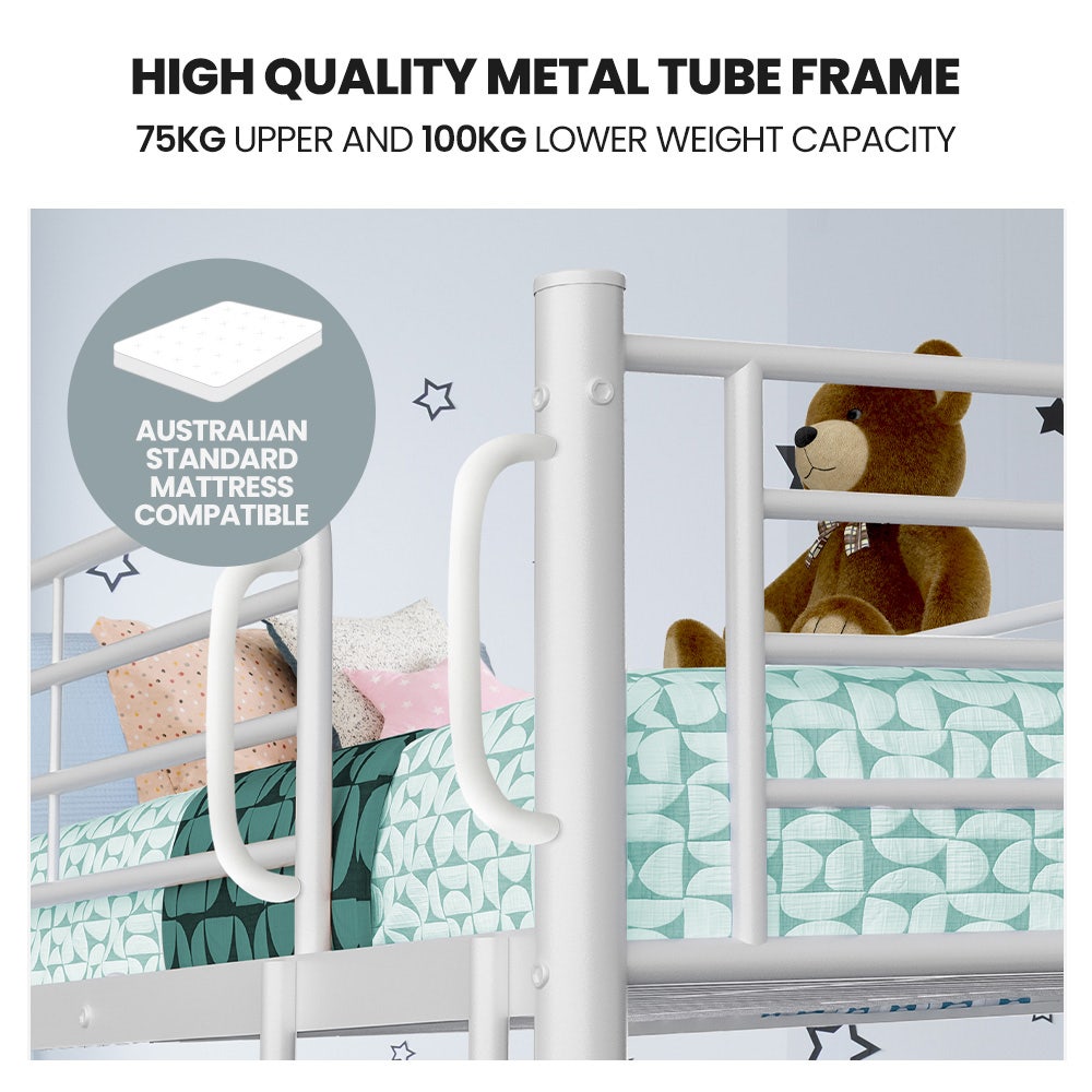 2In1 Single Metal Bunk Bed Frame With Modular Design Matte White - 3