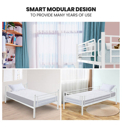 2In1 Single Metal Bunk Bed Frame With Modular Design Matte White - 7