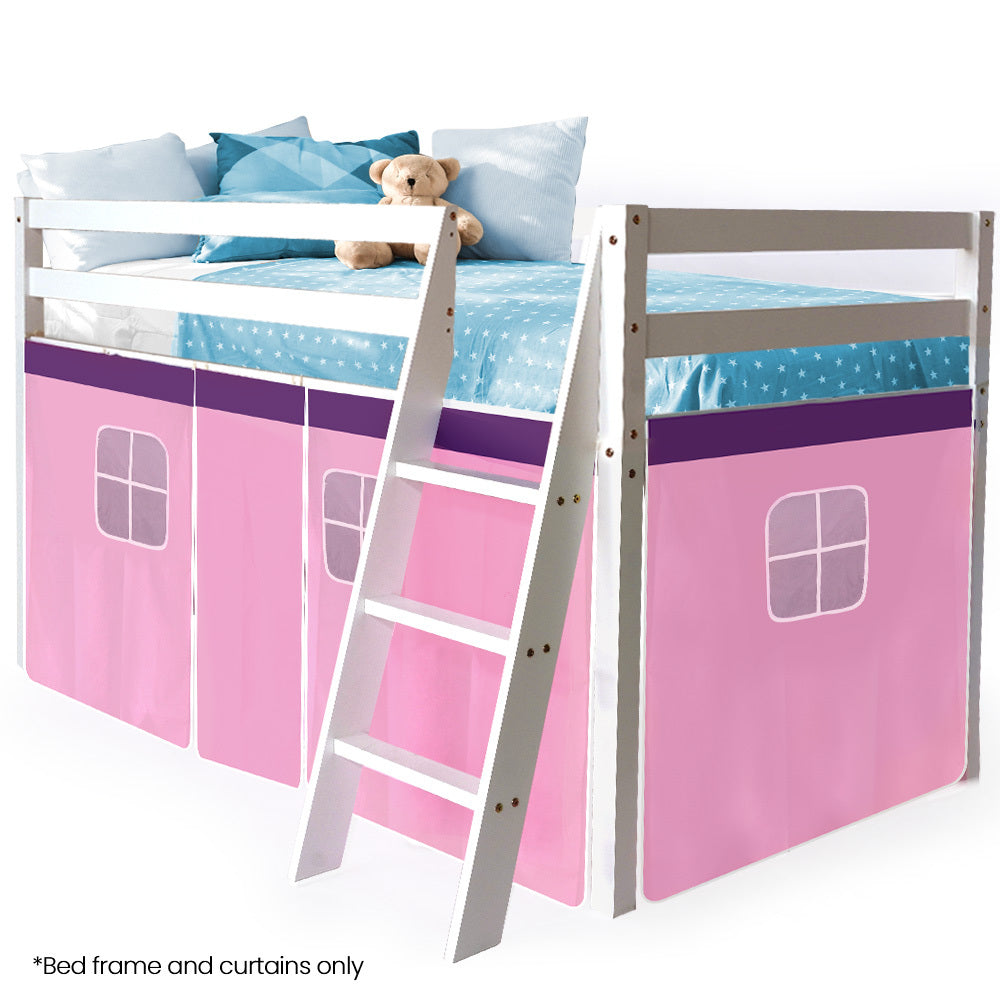 Wooden Kids Single Loft Bed Frame - Hiding Space Underneath With