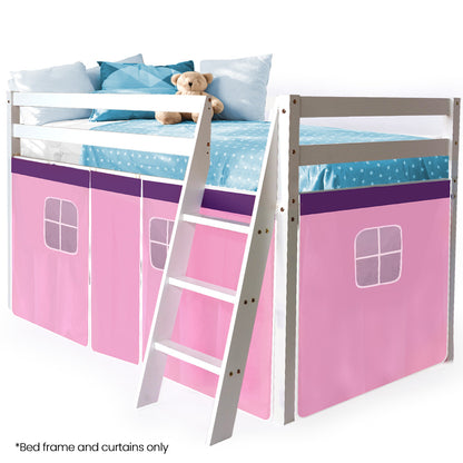 Wooden Kids Single Loft Bed Frame - Hiding Space Underneath With