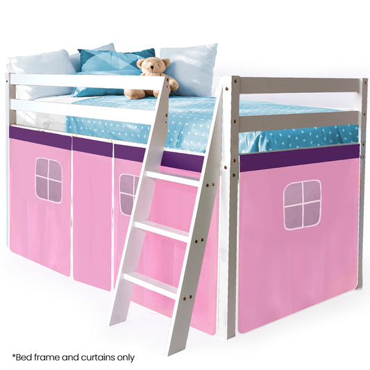 Wooden Kids Single Loft Bed Frame - Hiding Space Underneath With