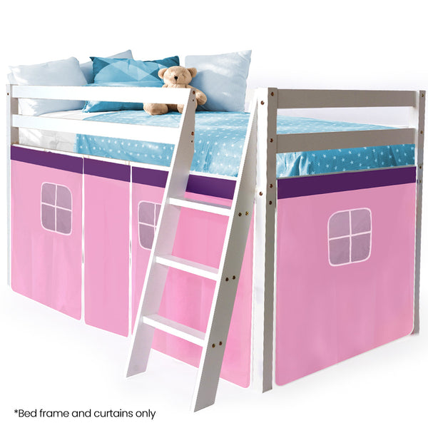  Wooden Kids Single Loft Bed Frame - Hiding Space Underneath With