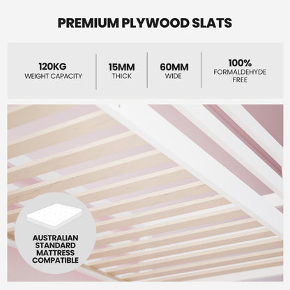 Wooden Kids Single Loft Bed Frame With Desk - White Slat Support
