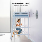 Wooden Kids Single Loft Bed Frame With Desk - White Slat Support