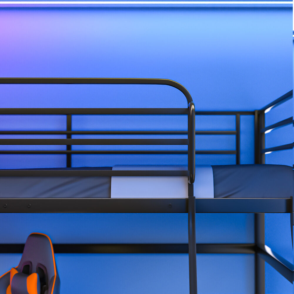 Gaming Loft Bed With Desk Steel Metal Frame Space Saving Design