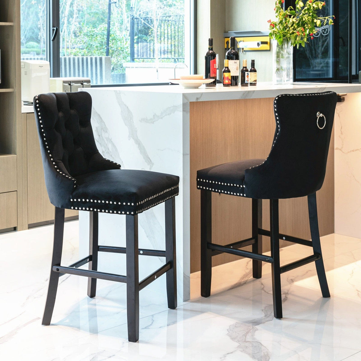 Velvet Bar Stools With Studs