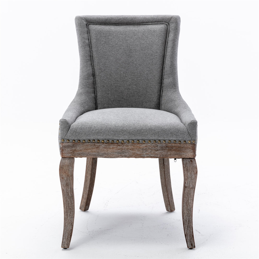 2X Solid Wood Fabric Upholstered Dining Chair Luxury Accent Chairs With Nailhead