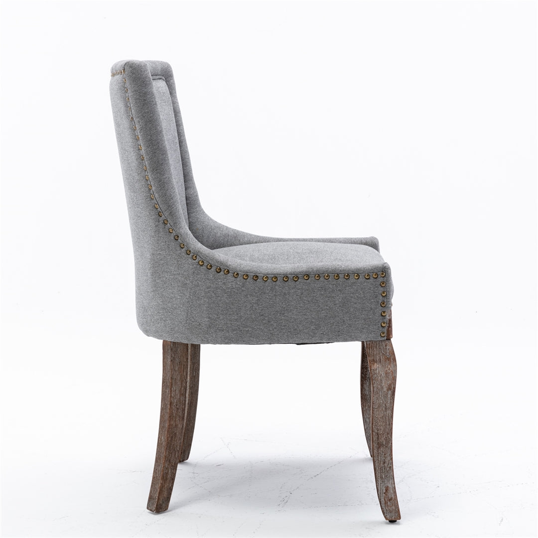 2X Solid Wood Fabric Upholstered Dining Chair Luxury Accent Chairs With Nailhead
