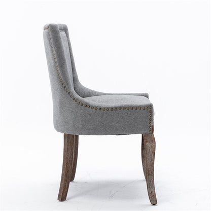 2X Solid Wood Fabric Upholstered Dining Chair Luxury Accent Chairs With Nailhead