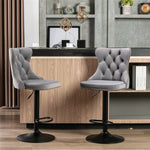 2X Height Adjustable Swivel Bar Stool Velvet Nailhead Barstool With Footrest Grey/Black