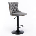 2X Height Adjustable Swivel Bar Stool Velvet Nailhead Barstool With Footrest Grey/Black