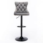 2X Height Adjustable Swivel Bar Stool Velvet Nailhead Barstool With Footrest Grey/Black