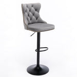 2X Height Adjustable Swivel Bar Stool Velvet Nailhead Barstool With Footrest Grey/Black