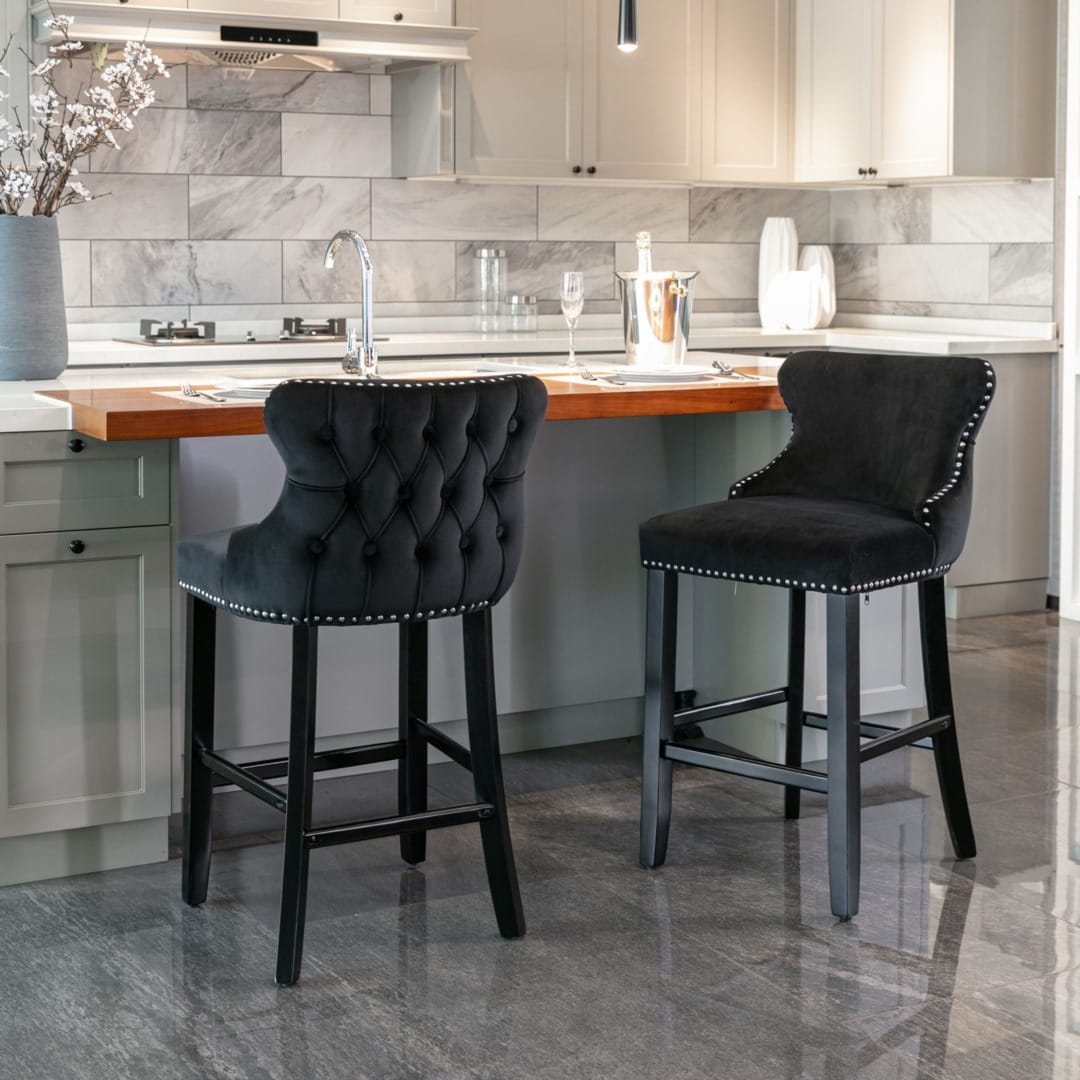 Velvet Bar Stools Black Tufted