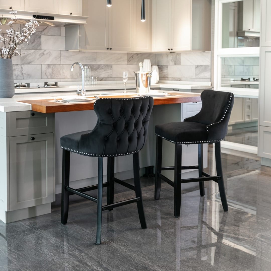 Velvet Bar Stools Black Tufted