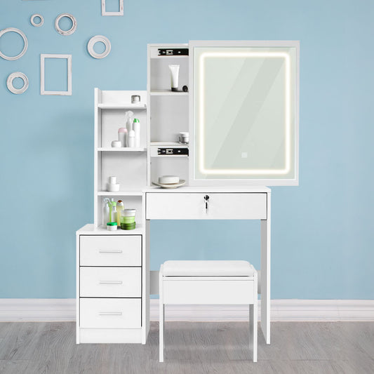 Dressing Table White Led Mirror + Stool