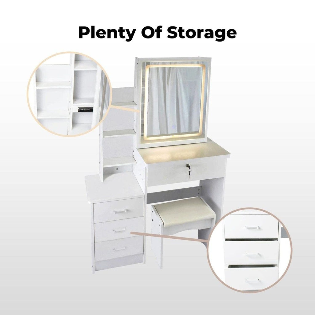 Dressing Table White Led Mirror + Stool
