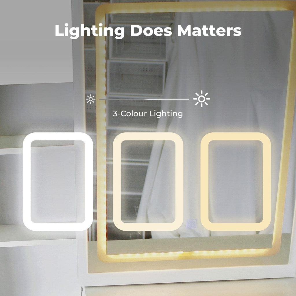 Dressing Table White Led Mirror + Stool