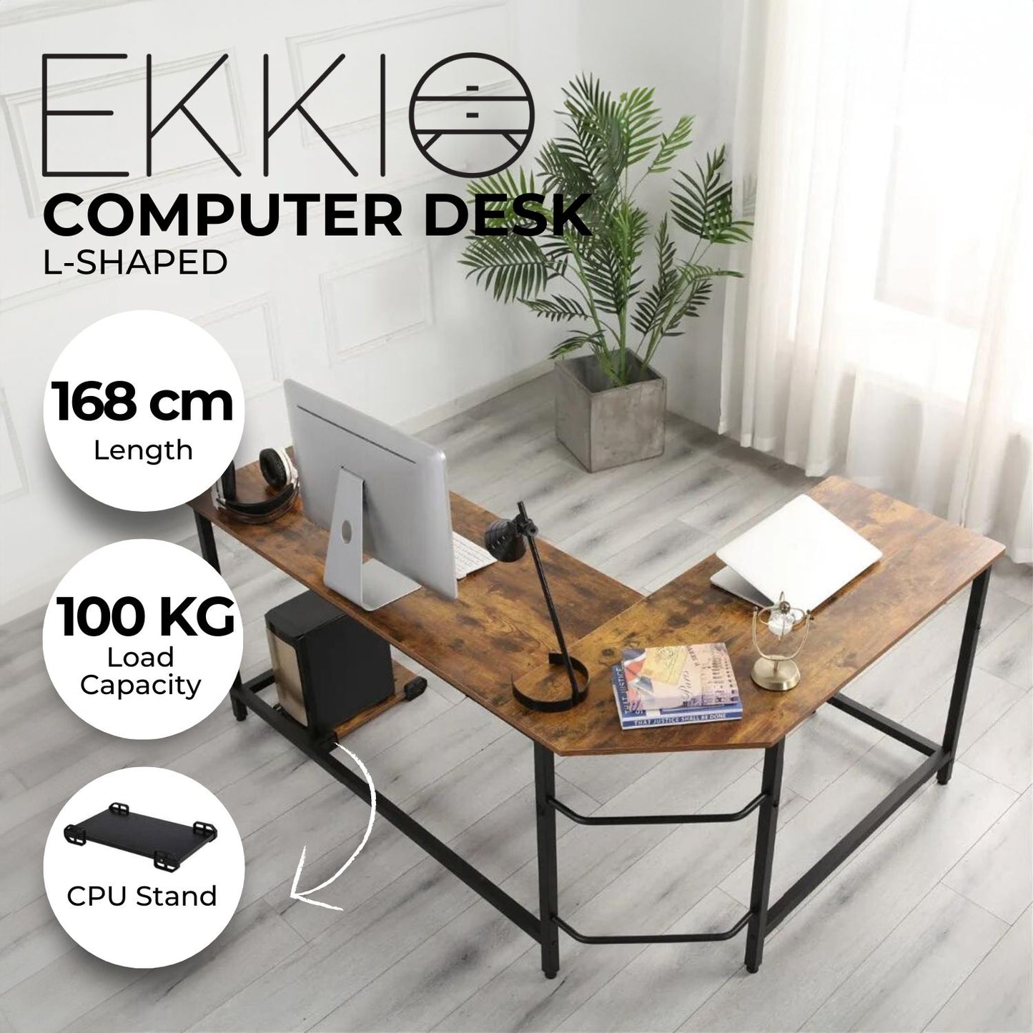 L-Shaped Corner Computer Desk With Cpu Stand Brown/Black