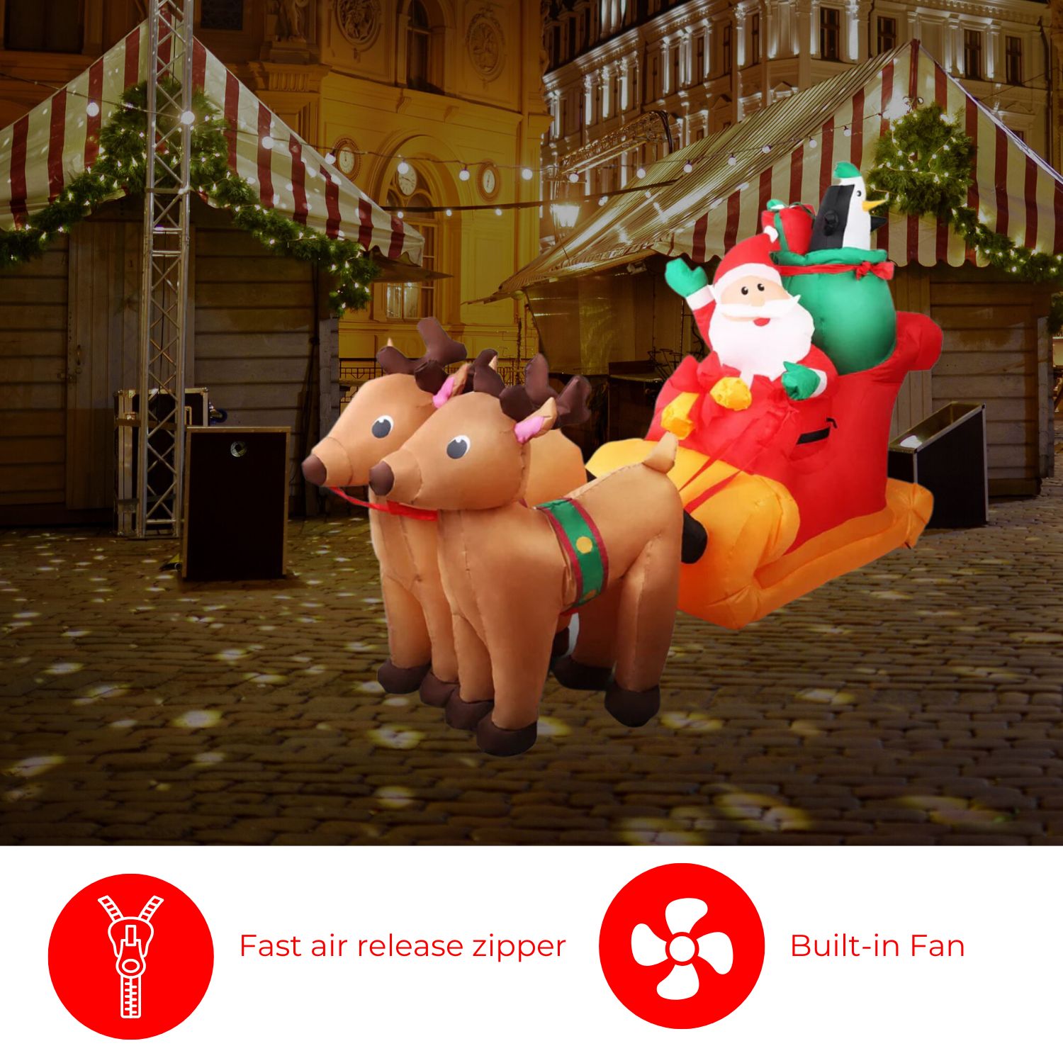 2.2M Santa And Reindeer Christmas Inflatable With Led Fs-Inf-09