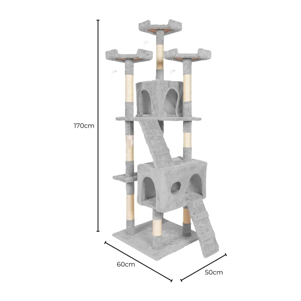 170Cm Plush Cat Condo Cat Tree Grey