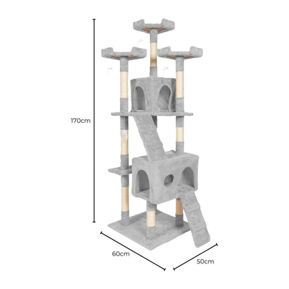 170Cm Plush Cat Condo Cat Tree Grey