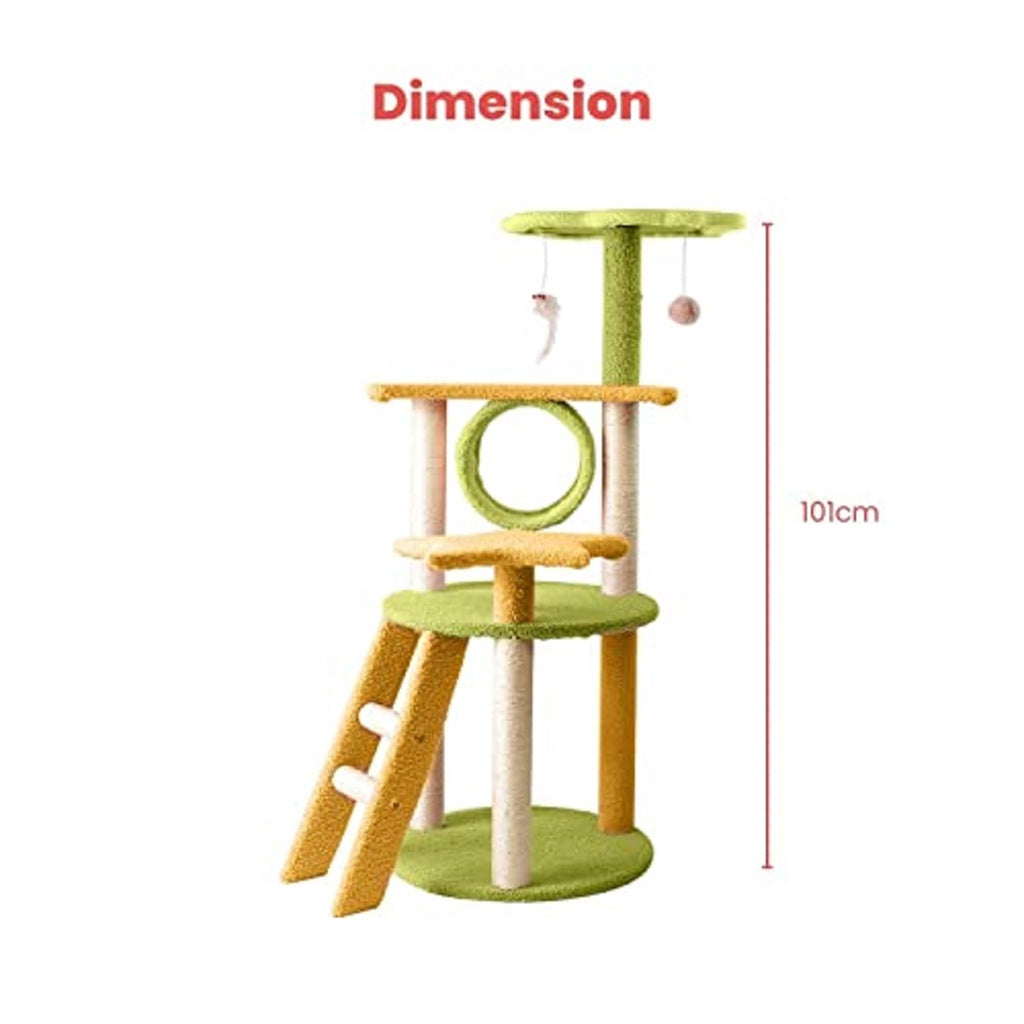 101Cm Galaxy Plush Cat Condo Cat Tree Yellow Green