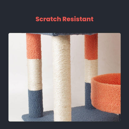 110cm Emoji Plush Cat Condo Cat Tree with Basket Blue Red