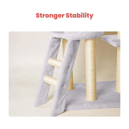 138cm 5 Layer Plush Cat Condo Cat Tree Light Grey/Dark Grey