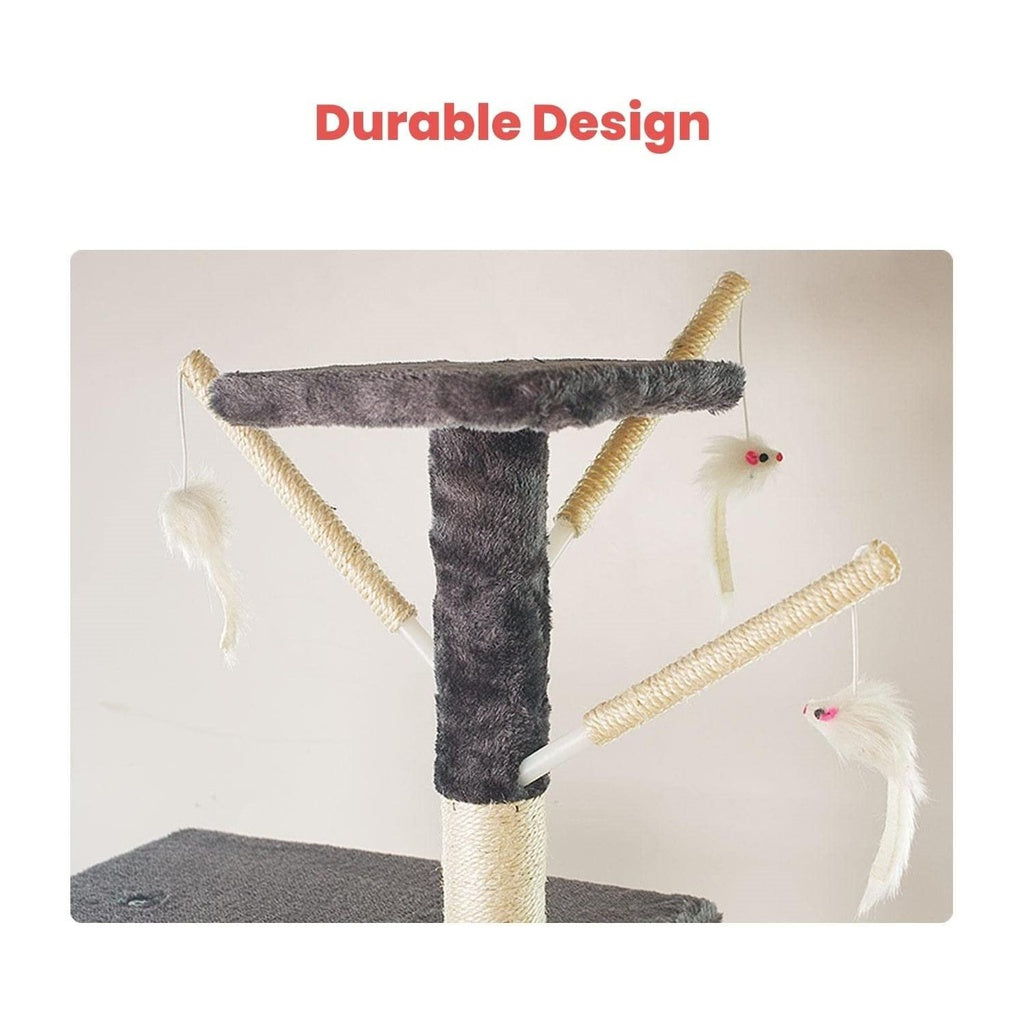 138cm 5 Layer Plush Cat Condo Cat Tree Light Grey/Dark Grey