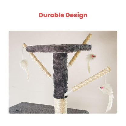 138cm 5 Layer Plush Cat Condo Cat Tree Light Grey/Dark Grey