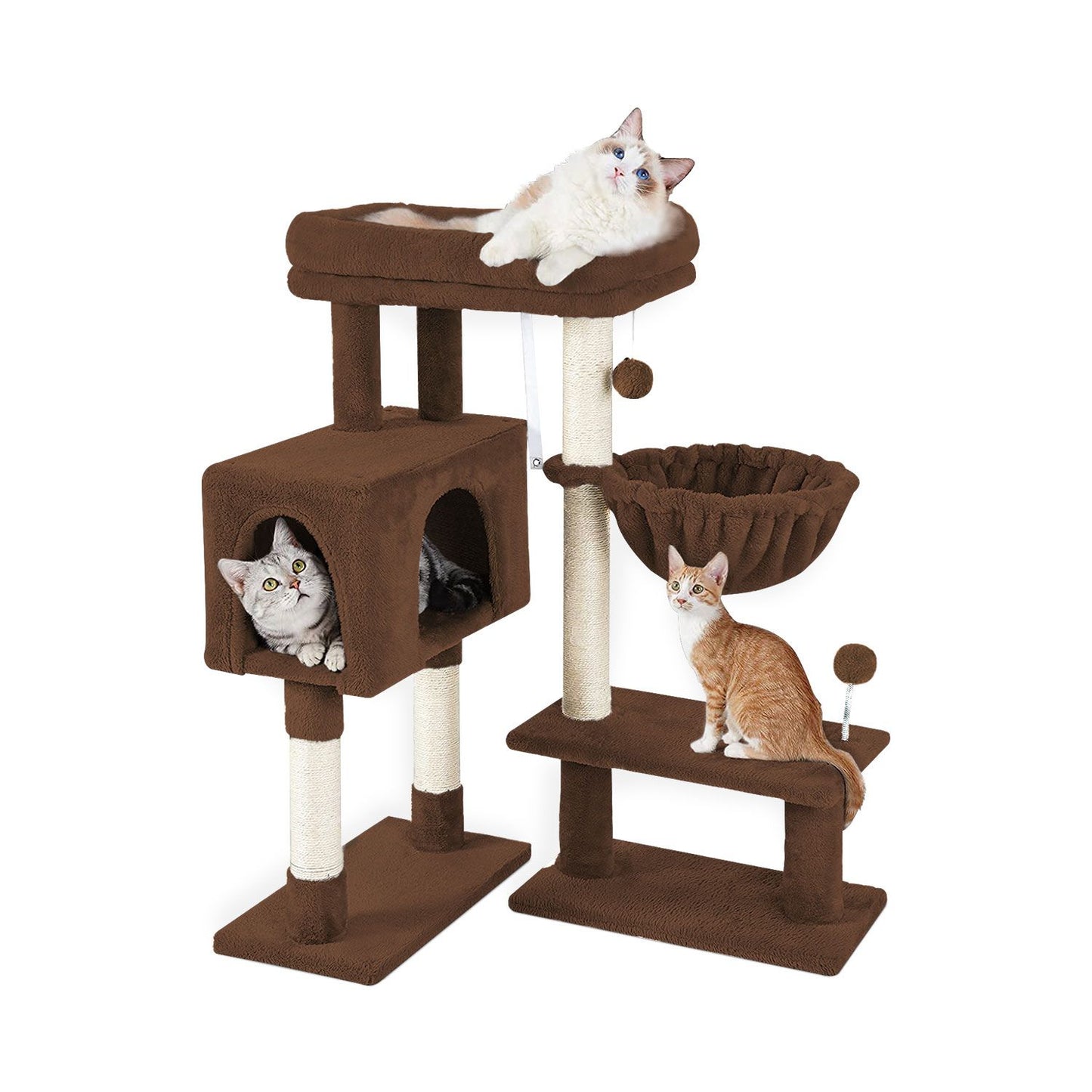 97Cm Adjustable Base Plush Cat Tree Brown