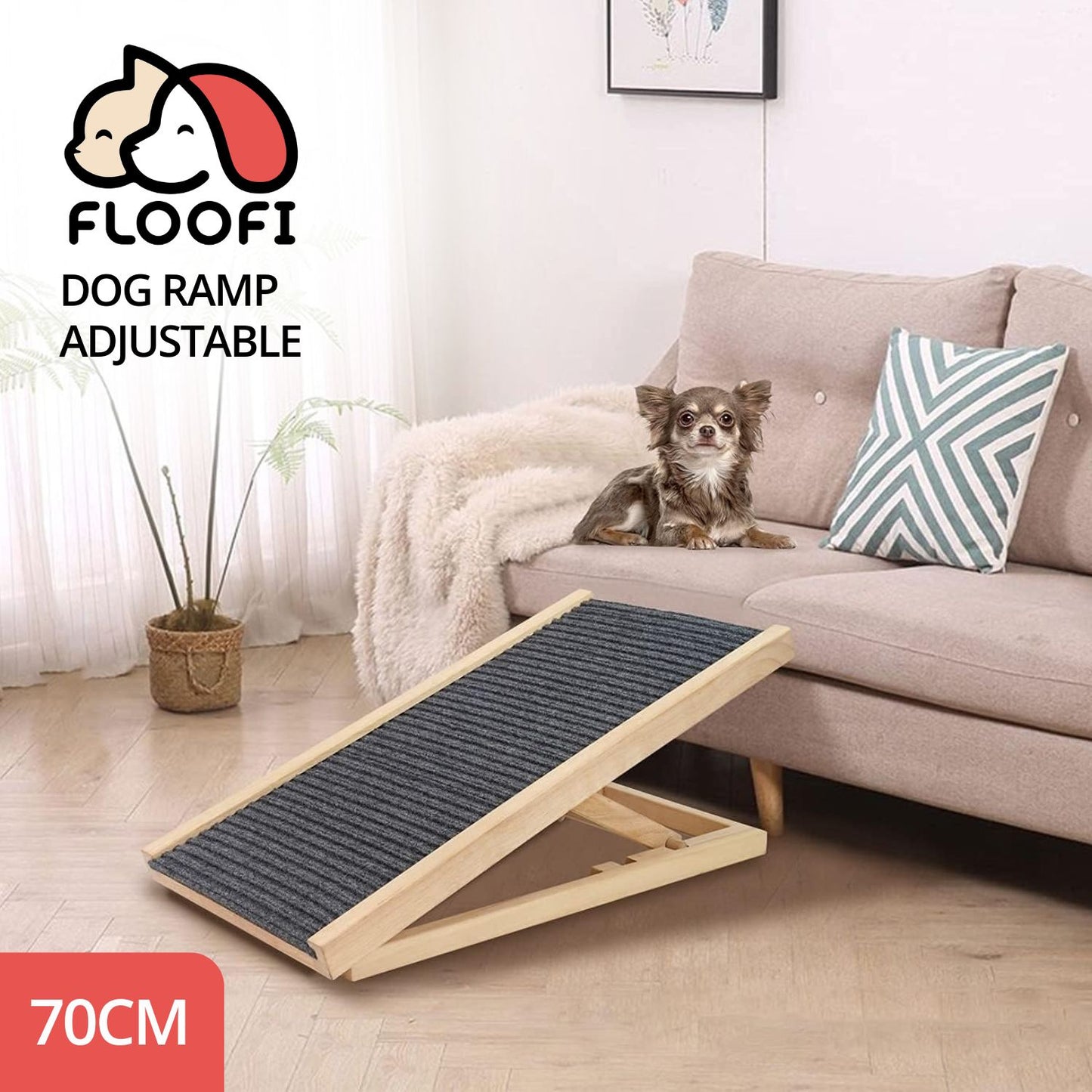 Natural Wood Grain Wooden Adjustable Height Pet Ramp Dog Sofa Stairs