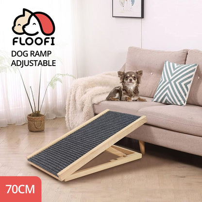 Natural Wood Grain Wooden Adjustable Height Pet Ramp Dog Sofa Stairs