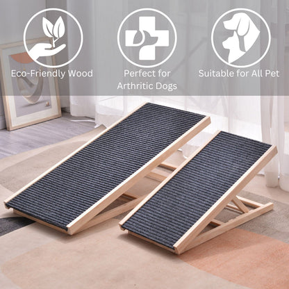 Natural Wood Grain Wooden Adjustable Height Pet Ramp Dog Sofa Stairs
