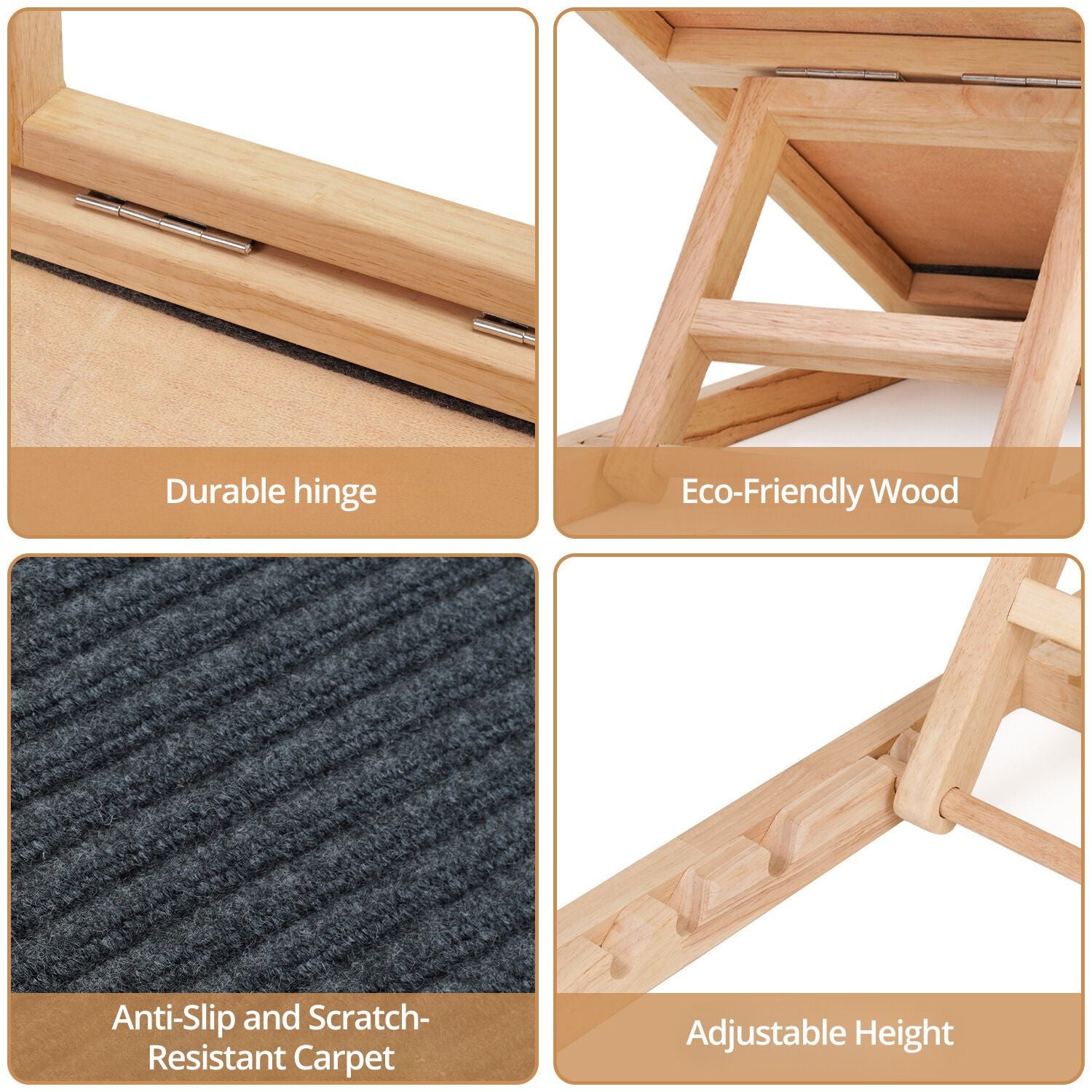 Natural Wood Grain Wooden Adjustable Height Pet Ramp Dog Sofa Stairs