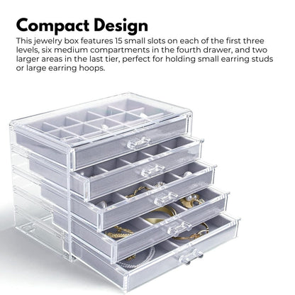 Earring Jewelry Organiser with 5 Drawers Grey