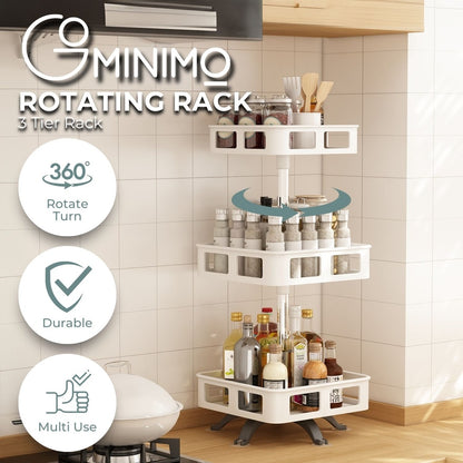 3 Tier Rotating Spice Rack Square Shape White/Black