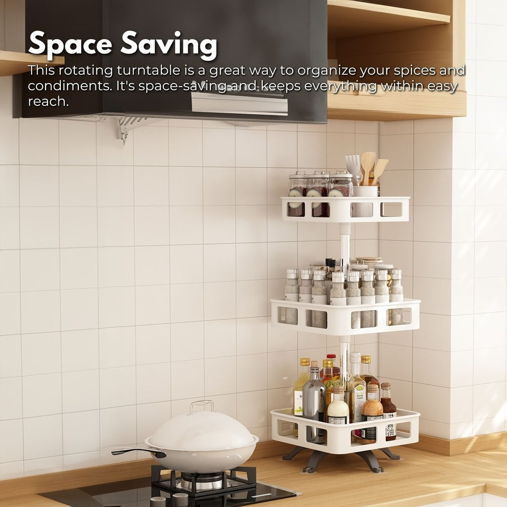 3 Tier Rotating Spice Rack Square Shape White/Black