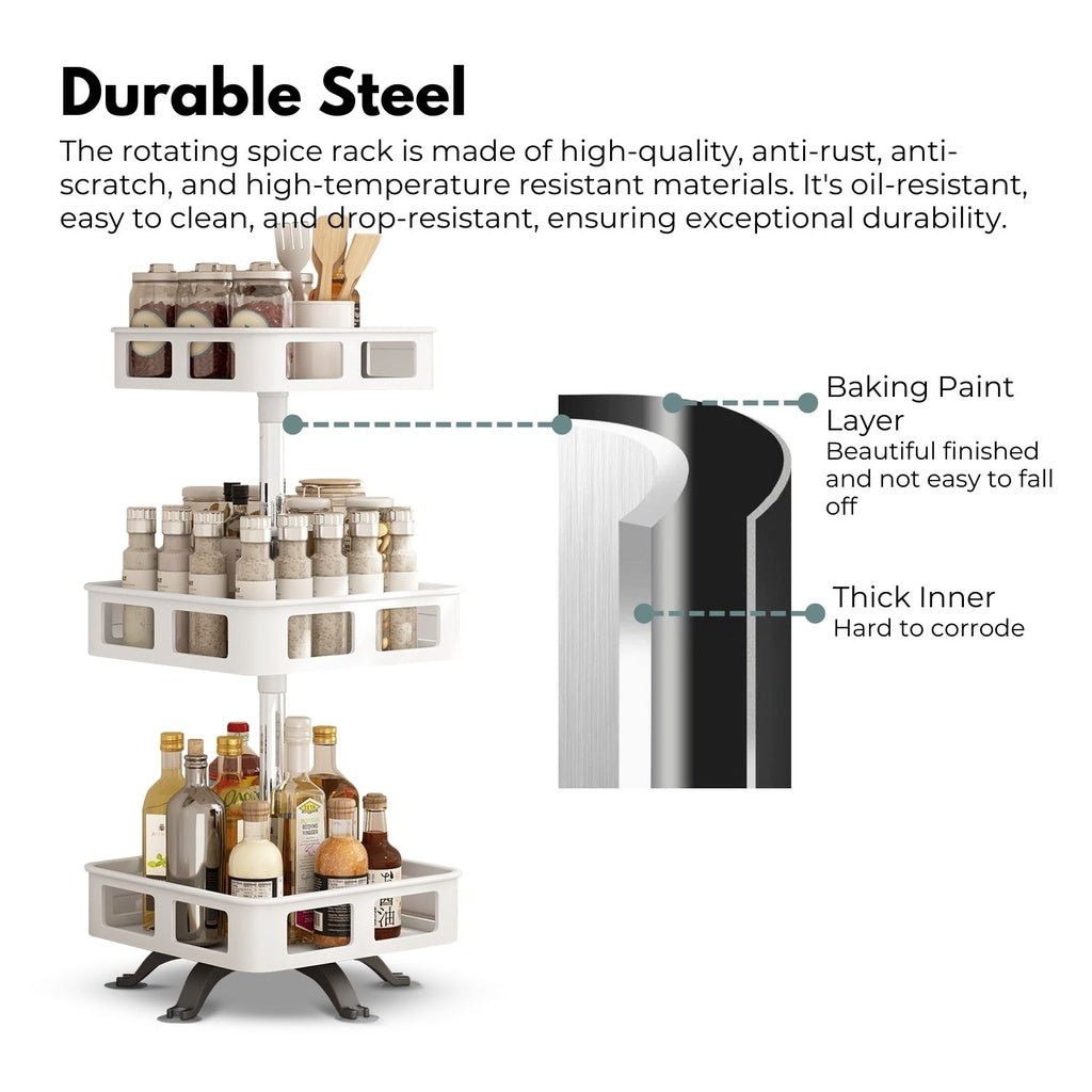 3 Tier Rotating Spice Rack Square Shape White/Black
