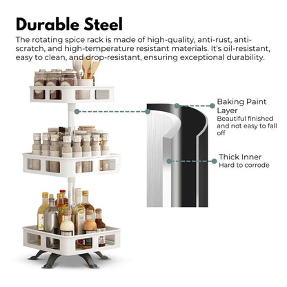 3 Tier Rotating Spice Rack Square Shape White/Black