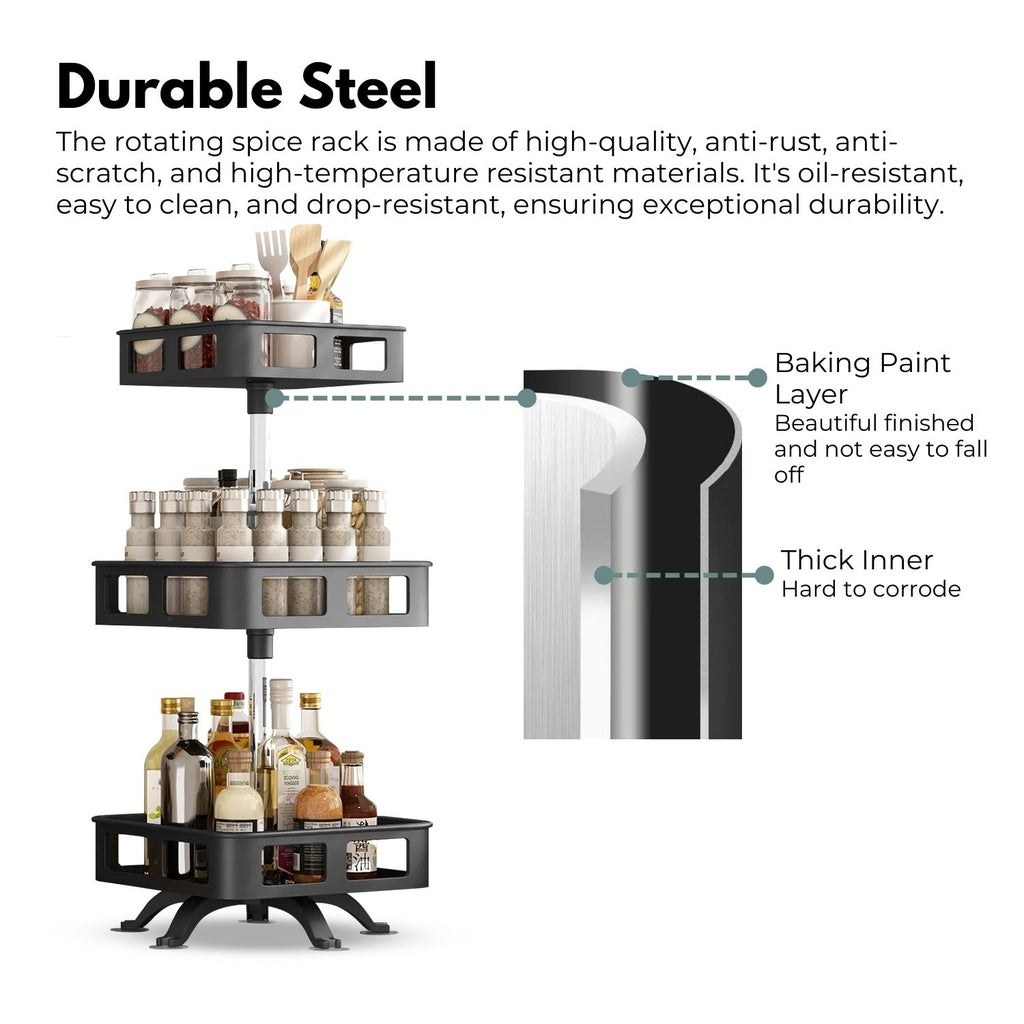 3 Tier Rotating Spice Rack Square Shape White/Black