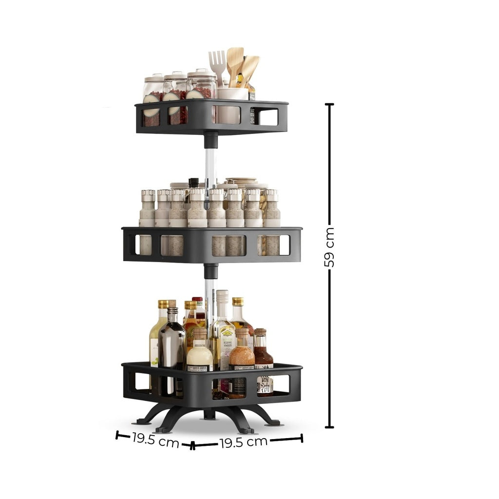 3 Tier Rotating Spice Rack Square Shape White/Black