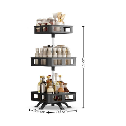 3 Tier Rotating Spice Rack Square Shape White/Black