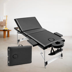 3 Fold Adjustable Portable Massage Bed (Black)