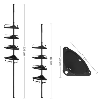 Adjustable Bathroom Corner Shelf with 4 Trays White/Black