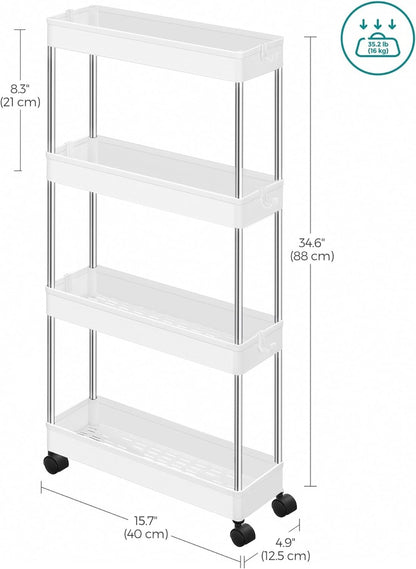 4-Tier Slide Out Slim Rolling Storage Cart White