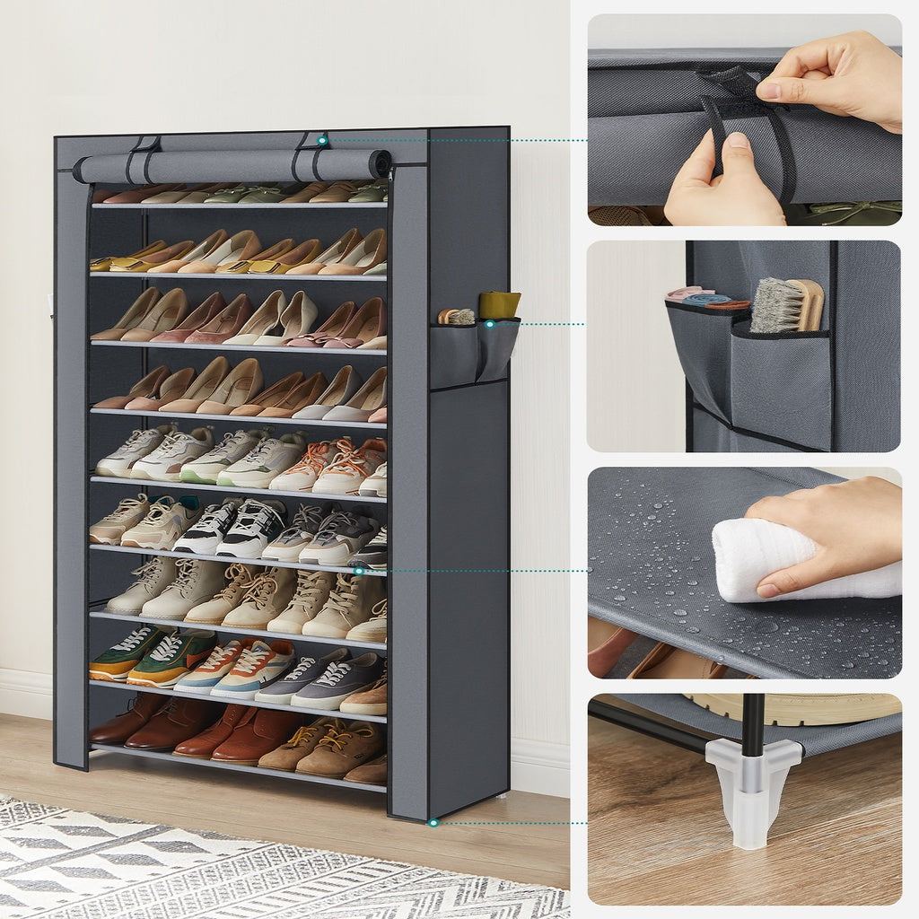 10-Tier Shoe Rack Storage Cabinet with Dustproof Cover Gray