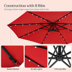 3m Patio Umbrella with Solar-Powered LED Lights Red/ Beige